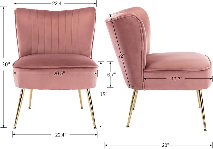 DUOMAY Modern Accent Chair Set of 2 Velvet Slipper Chair with Gold Legs Wingback Side Chair for Living Room Bedroom Entryway Small Corner Chair for Space Saving Blush Pink