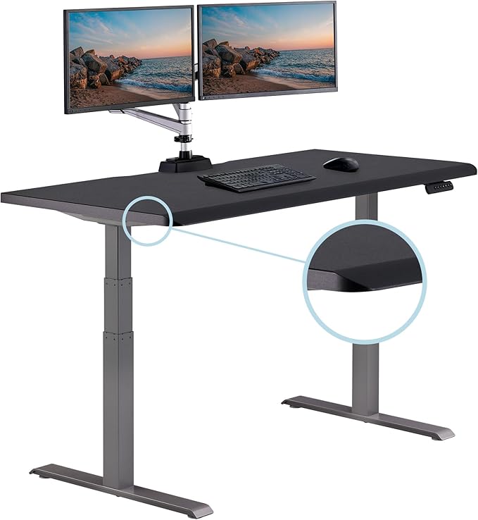 Vari ComfortEdge 60x30 Inch Adjustable Electric Standing Desk – Sit Stand VariDesk with Memory Presets Sloped Edge 200 LB Capacity + Tool-Free Assembly (Black)