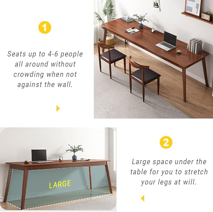 Mid-Century Long Desk Table - 63 Simple Modern Extra Long 2-Person Wood Computer Workstation for Home Office Work in Walnut 63 W x 24 D