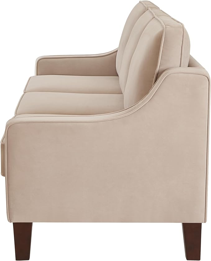 Modern Velvet Loveseat Sofa Couch Upholstered Love Seat Couches with Wooden Legs Comfy 2 Seat Small Couch for Living Room Bedroom Small Spaces Taupe