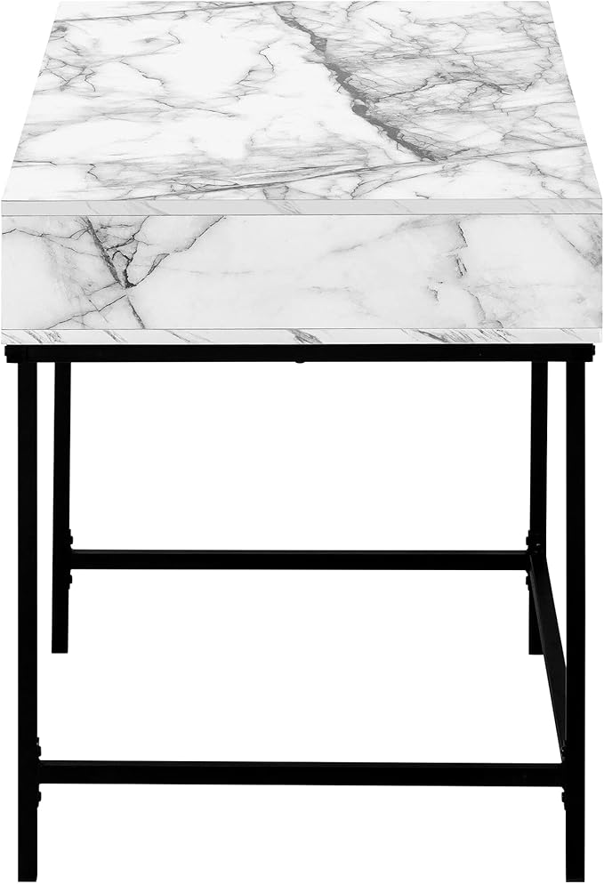Monarch Specialties I 7558 Computer Desk Home Office Laptop Storage Drawers 48 L Work Metal Laminate White Marble Look Black Contemporary Modern