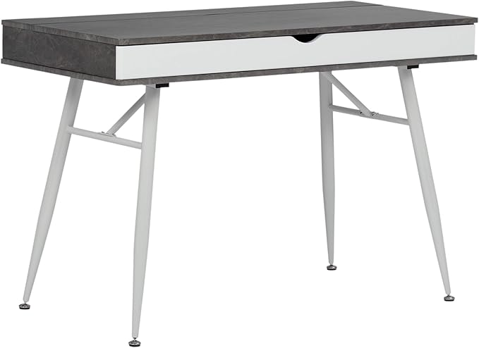 Calico Designs 51252 Alcove Modern Large Split Drawer in White/Cement Gray Desk with Storage
