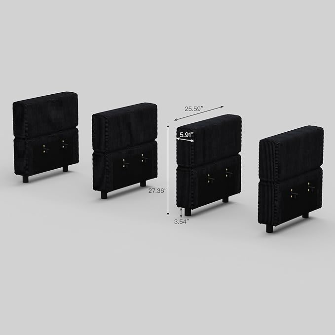 Belffin Modular Sectional Sofa Armrest Backrest Module for Sectional Couch Side Part Armrest/Backrest (Set of 4) Corduroy Black