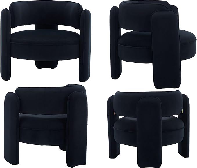 VESCASA Velvet Barrel Accent Chairs with Open-Back Upholstered Side ArmChairs with 3 Legs Modern Single Sofa for Living Room Set of 2 Black