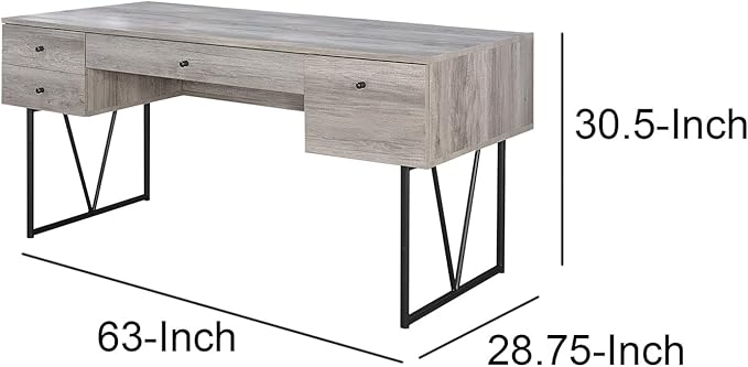 Maykoosh Writing Desk 4 Drawer - Chic Southwestern Style Desk Driftwood Gray Finish Home Office Desk