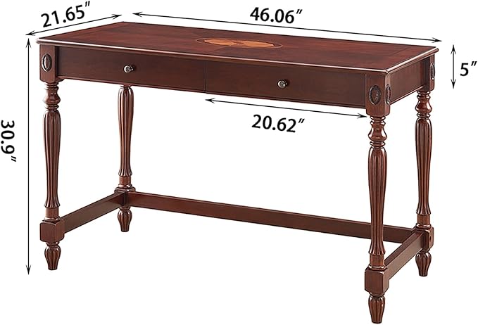 Large Computer Desk Office Table with 2 Drawers 46 Solid Wood Study Writing Desk Workstation with Storage Space Mid-Century Vanity Dressing Table for Home OfficeCherry Walnut BSZ1533WD