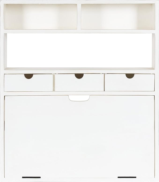 Kate and Laurel Georgie Rustic Wood Floating Desk 26 x 6 x 30 White Transitional Computer Desk for Home Office with Folding Design