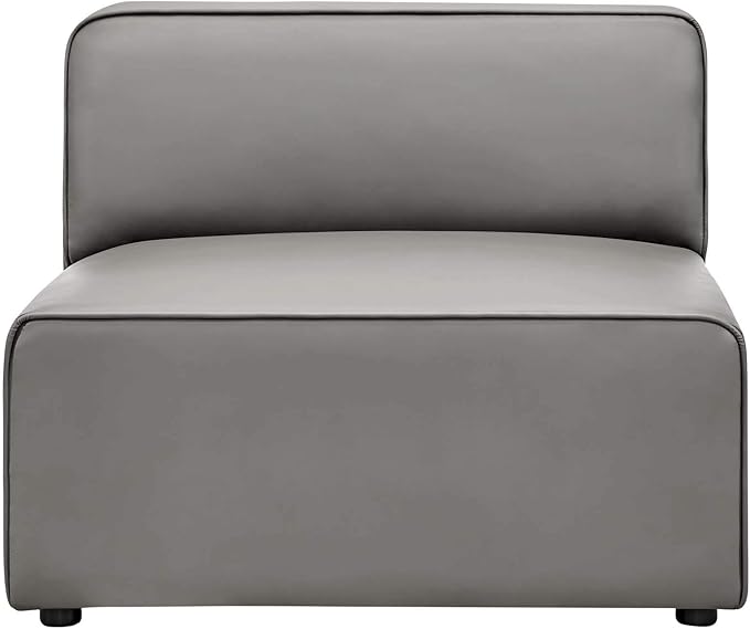 Modway Mingle Vegan Leather Sectional Sofa Armless Chair in Gray