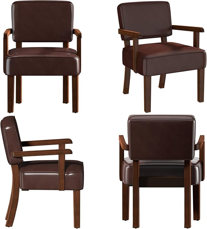 Accent Chair PU Leather Living Room Chairs Oversized with Soft Seat and Armrests Armchair for Bedroom Dinning Reading Waiting Rooms (Leather Cherry)