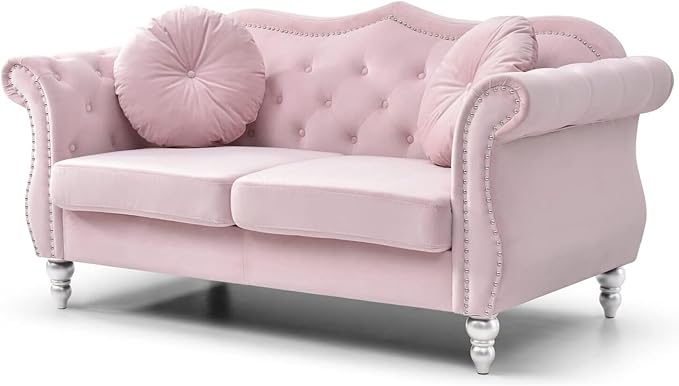 Velvet Loveseat 68 Wide Dark Gray - Hollywood Regency Style Sofa Pink