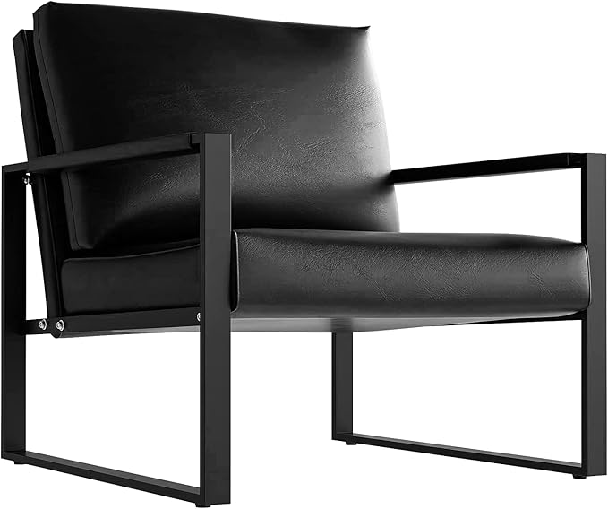 Recaceik Leather Accent Chairs Set of 2 Modern Armchair with Extra-Large Ergonomic Cushion Sturdy Metal Frame Anti-Scratch Foot Mats Single Sofa Chair for Living Room