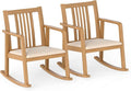 Giantex Rocking Chair with Cushioned Seat Indoor Solid Rubber Wood Rocker Chair w/Slatted Back &amp Curved Armrests Wooden Accent Armchair for Living Room Bedroom Study Porch (2Natural + Beige)