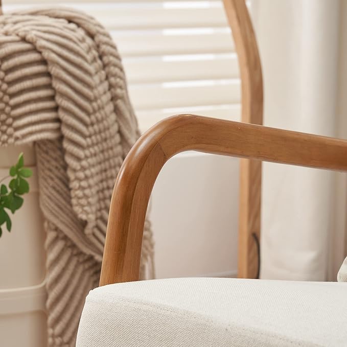 Accent Chair Mid-Century Modern Chair with Pillow High Back Upholstered Lounge Arm Chair with Solid Wood Frame &amp Soft Cushion for Living Room Bedroom Belcony White
