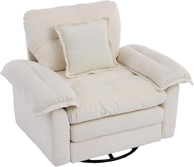 360° Swivel Accent Chair Oversized Plush Modern Chenille Armchair with Padded Seat &amp Back Comfy Spinning Chair for Living Room Bedroom Office (Beige)