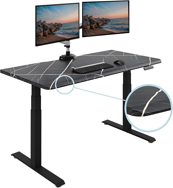 Vari ComfortEdge 60x30 Inch Adjustable Electric Standing Desk – Limited Edition Sit Stand VariDesk with Memory Presets &amp Sloped Front Edge + Tool-Free Assembly (Black Marble/Black Legs)