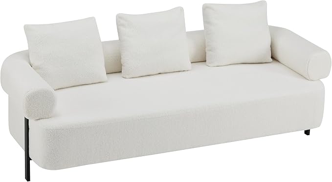 Christopher Knight Home Gilly 78 Modern Boucle Upholstered Sofa with Pillow Oversized Comfy Cloud Couch with Wooden Frame 3-Seater Sofa Couch for Living Room Bedroom Home Office Beige