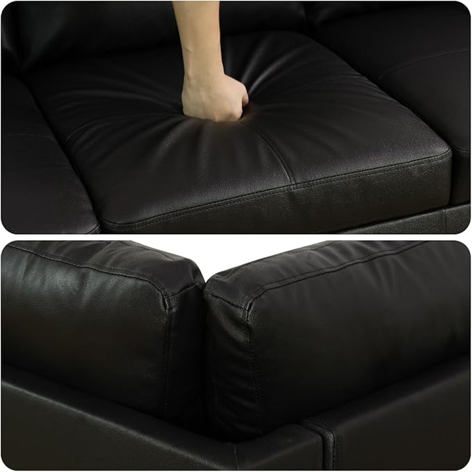 L Shape Sectional Couch with Chaise 97 Inch Modular Sofa with Ergonomic Reclined Backrest Sectional Couches for Living Room High-Density Foam for Office and Small Apartment Black