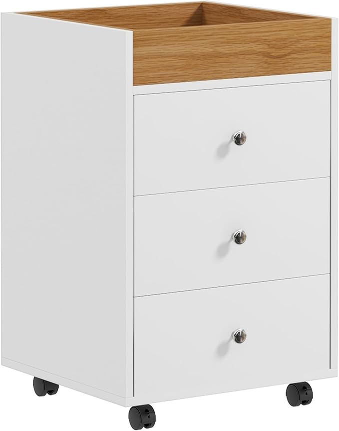 3 Drawer Mobile File Cabinet Under Desk Printer Stand with Storage Rolling Storage Drawers for Office White