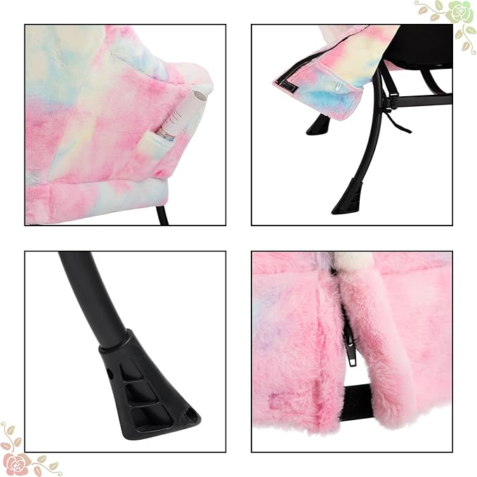 HollyHOME Lazy Chair with Foldable Ottoman Accent Comfy Lounge Armchair and Folding Footrest Stool Leisure Sofa Reading Chair and Footstool for Living Room Bedroom DormFaux Fur Rainbow