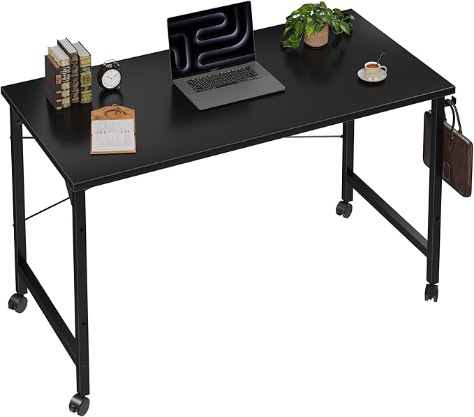 Grandder Rolling Computer 40 inch Desk with Wheels Wroking Small Desk for Living Room Modern Simple Style Table for Home Office Study Writing Table Caster Black 40 inch