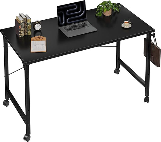 Grandder Rolling Computer 40 inch Desk with Wheels Wroking Small Desk for Living Room Modern Simple Style Table for Home Office Study Writing Table Caster Black 40 inch