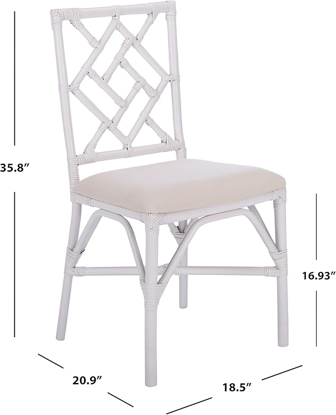 Safavieh Home Bhumi Coastal White Rattan Accent Chair with Cushion (Set of 2)