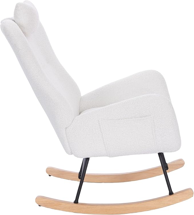 Modern Teddy Upholstered Nursery Rocking Chair for Living Room Bedroom(White Teddy)