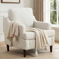 Mid-Century Accent Chair Modern Linen Fabric Armchair for Living RoomComfy Upholstered Reading Chairs for BedroomSingle Sofa Chair with Wood Legs (Linen Beige Set of 1)