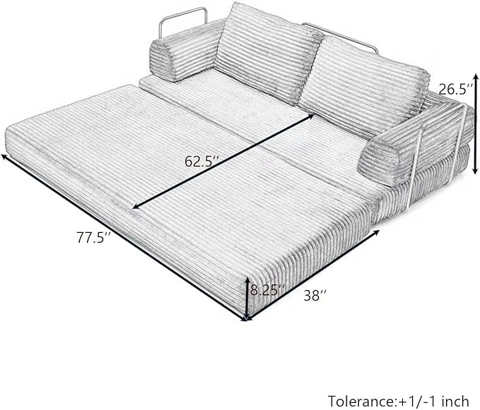 79.5 Convertible Sofa Bed Corduroy Floor Couch with Gold Metal Frame Support Fold Out Memory Foam Sleeper Mattress with 2 Pillows Modern Loveseat Futon for Living Room Guest Room Pink