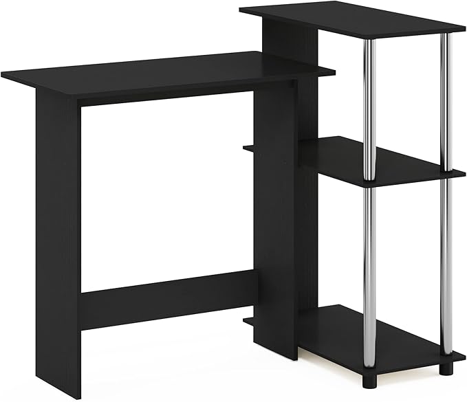 Furinno Abbott Corner Computer Desk with Bookshelf Americano/Chrome