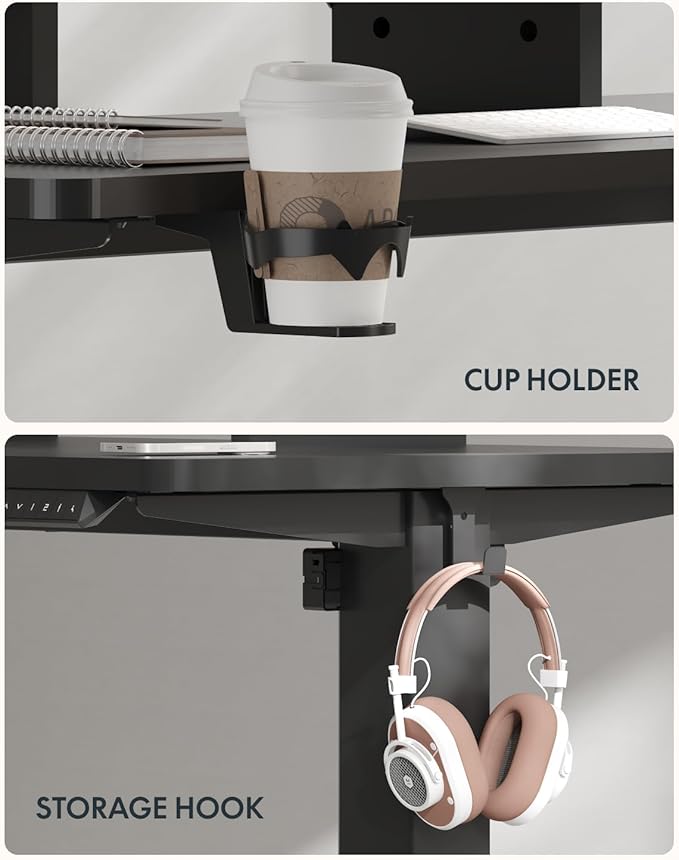 FLEXISPOT Standing Desk with Monitor Stand 48 x 24 Inches One-Piece Electric Height Adjustable Computer Desk with Cup Holder for Home Office Black