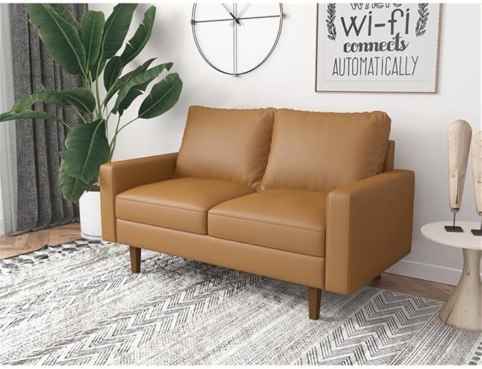 Aneley Faux Leather Living Room Loveseat in Brown