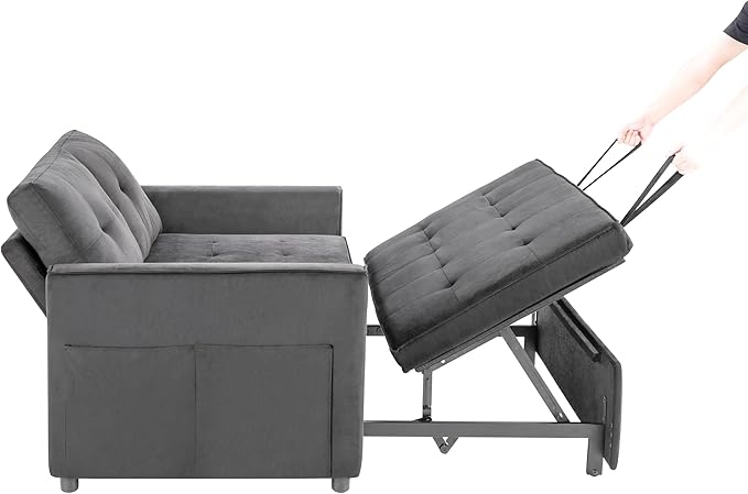 Sofa Bed Pull Out Couch with Side Pockets 3 in 1 Velvet Fabric Loveseat Sleeper Sofa Bed Pull Out Couch with Adjustable Backrest for Living Room Bedroom Apartment Gray 53 Inch