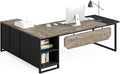 LITTLE TREE 70.8 Inches Executive Desk and 55 Inches File Cabinet Combo Large L Shaped Computer Desk with Storage Cabinet and Shelves Modern Business Furniture for Home Office Grey &amp Black