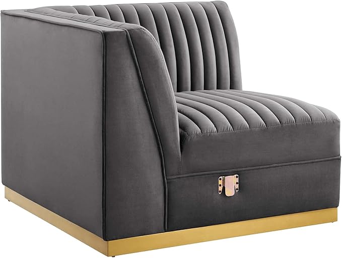 Modway Sanguine Channel Tufted Performance Velvet Modular Sectional Sofa Ottoman Left Corner Chair Gray