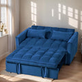 Modern Velvet Sofa Bed with 3-Level Adjustable Backrest &amp Included Pillows Pull Out Convertible Sleeper Chair with High Density Foam for Small Spaces (Blue)
