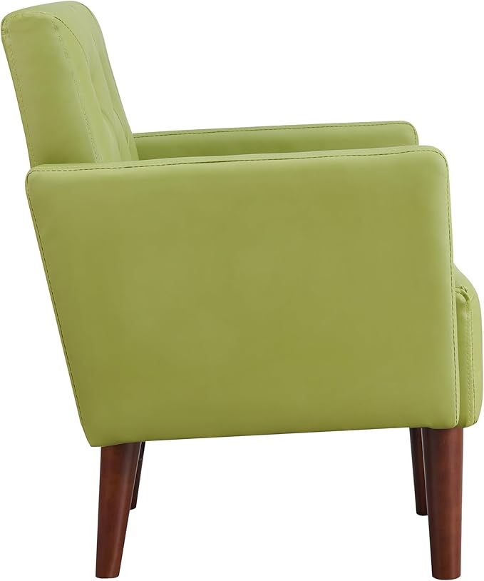 Accent Chairs Leather Accent Chair Modern Upholstered Living Room Chair Cozy Armchair Button Tufted Back and Wood Legs for Bedroom Office Cafe (Green)
