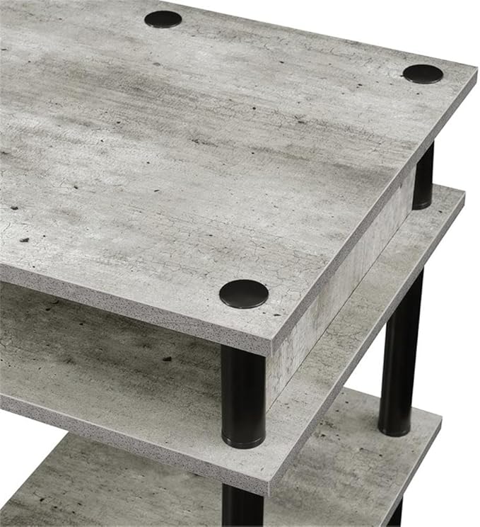 Pemberly Row No-Tools Student Desk 47.25 in x 15.75 in x 30 in Light Gray Wood Finish Particle Board and Stainless Steel Multiple Shelves Easy Assembly Modern Home Office or Dorm Workspace Desk