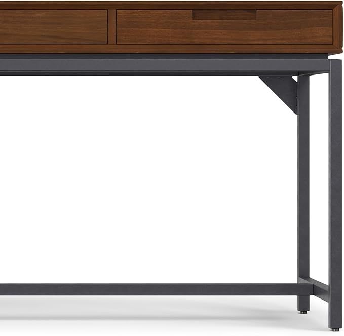 SIMPLIHOME Banting Desk - 72 Inch Wide Solid Walnut Veneer and Metal Writing Desk Modern Industrial Home Office Computer Table for Study with 2 Drawers and Flip-Down Keyboard Tray
