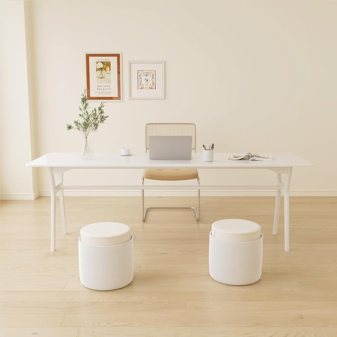 Solid Wood Study Desk - 78.8 Double Long Computer Table for Home Office 2-Person PC Workstation White