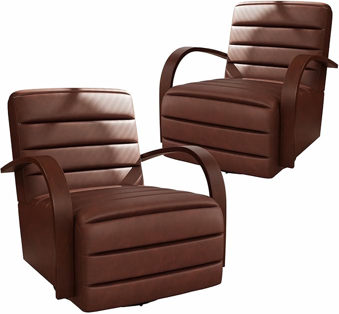 Chifee &amp Vingol 360° Swivel Accent Chair 30.3 W PU Leather Swivel Living Room Chair with Solid Wood Armrests Mid Century Modern Reading ChairSet of 2Brown