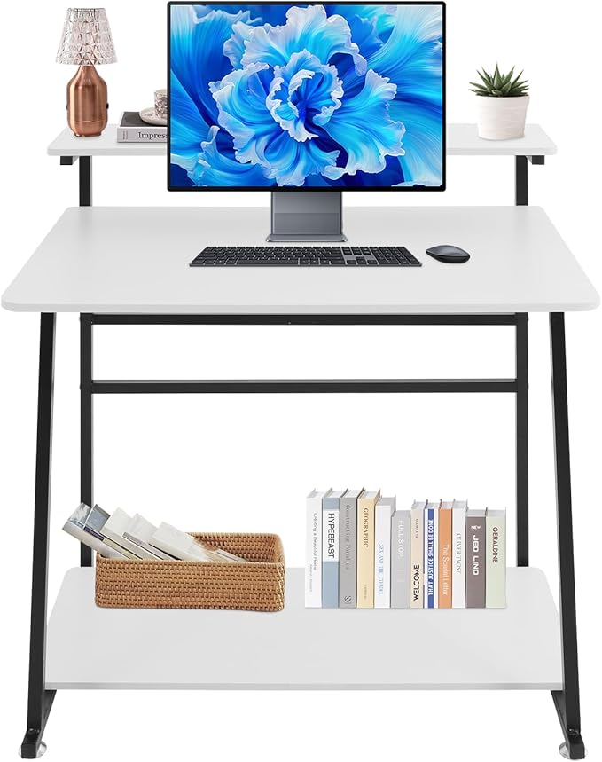 Home Office Desk3 Tier Rolling Computer Desk36inch Modern Home Desk Computer Desk Writing Table with Under Desk Storage Shelves for Home Office Study Bedroom (Black+White)