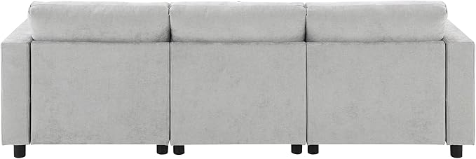 kevinplus 86.5'' Sectional Sofa Couch with Ottoman for Living Room Modern Contemporary 3-Seat Sectional Sofa Couch for Apartment Chenille Fabric Gray
