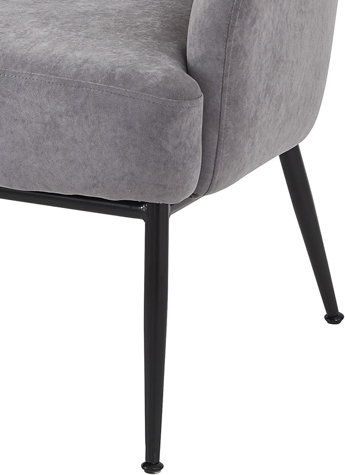 Modern Velvet Armchair with Channel Back Design Black Metal Legs and Soft Upholstery Comfortable Seating for Living Room Bedroom or Office Grey