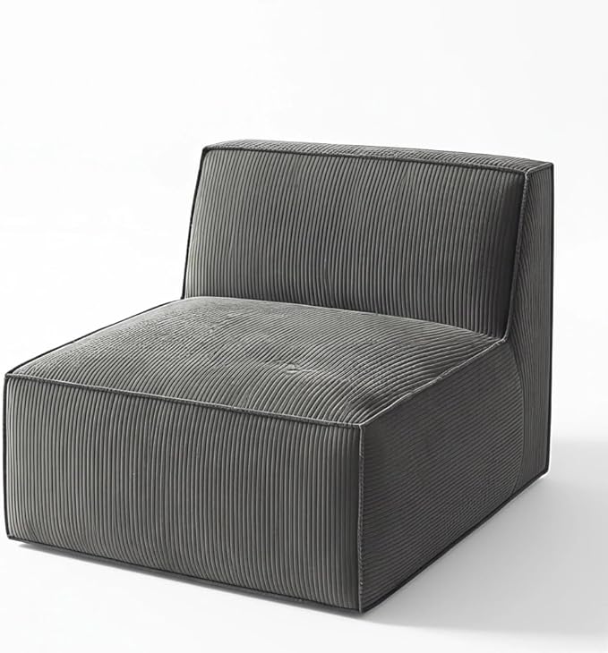 Amada Memory Foam Modular Sofa 30.7 Convertible Single Seater with Back Support - Plush Corduroy Lounge Chair for Bedroom Living Room | Sectional Middle Piece（1-Seater Back ChairGrey）