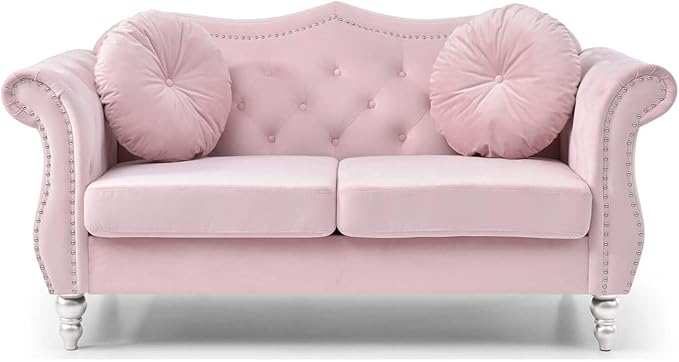 Velvet Loveseat 68 Wide Dark Gray - Hollywood Regency Style Sofa Pink