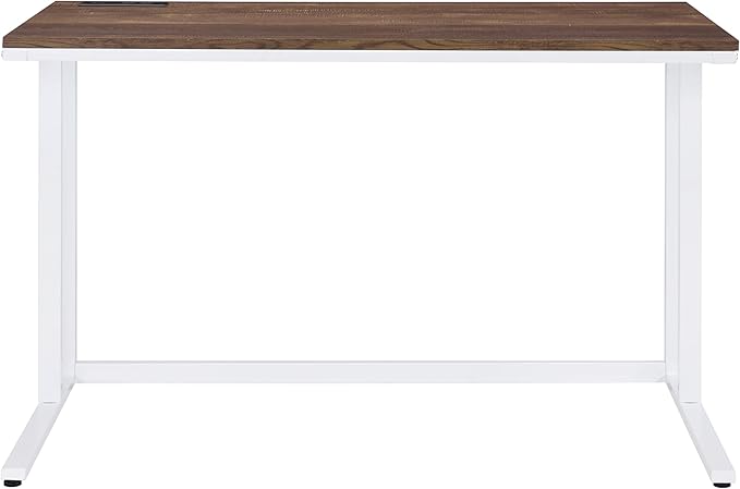 Walnut and White Writing Desk with USB Port - Spacious Rectangular Design - Open Base - for Home Offices &amp Bedrooms