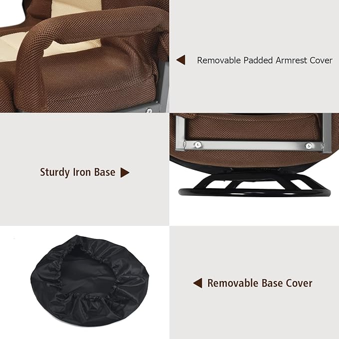 Giantex Floor Chair with 360 Degree Swivel Base Adjustable Backrest Lumbar Support Armrest Foldable Lazy Sofa Rocker for TV Reading Playing Video Games Gaming Chair Floor Beige/Brown