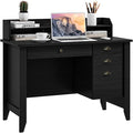 GOFLAME 48” Computer Desk with Hutch Vintage Home Office Desk with Storage Drawers &amp Shelves Space Saving Laptop PC Table Wooden Study Writing Workstation Black