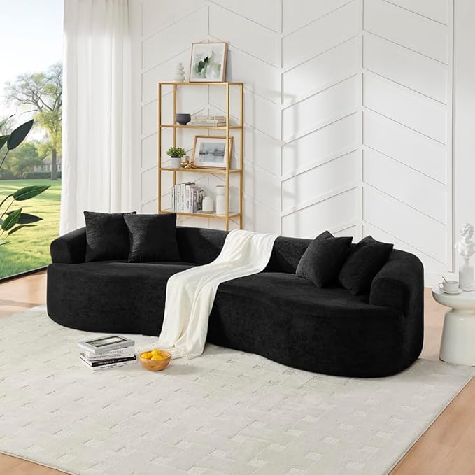 Curved Boneless Sofa Couches 4-Seat Tight Backrest Couch for Living Room Bedroom Boneless Cloud Sofa with 4 Pillows Floor Sofa in A Box No Assembly Required